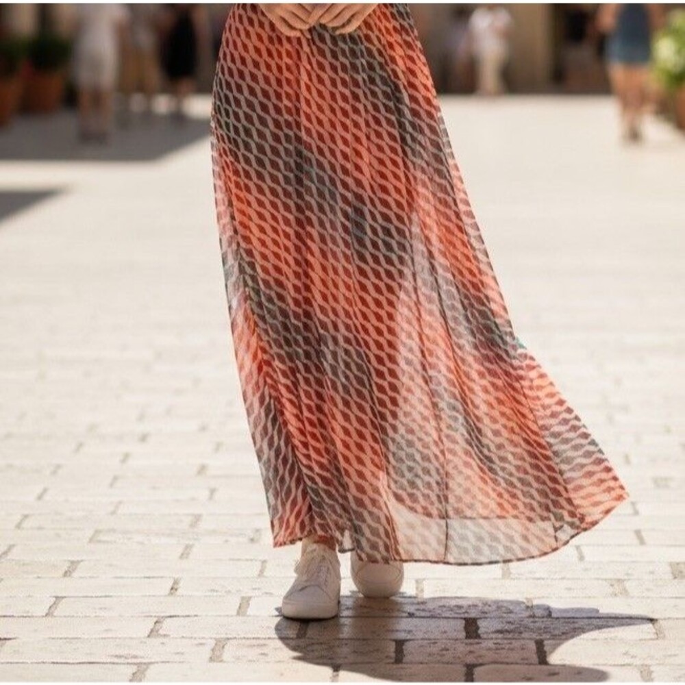 Worthington Maxi Skirt Lightweight Sz L Geometris Boho Hippie ~Top Part is Lined